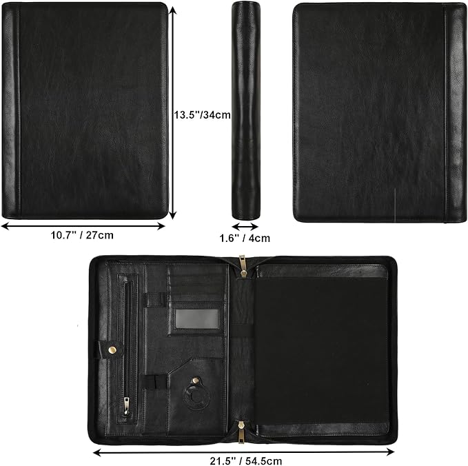 Leather Portfolio for 13 inch iPad Pro M4 (2024), Business Tablet Portfolio for Men, Personalized Padfolio, Engraved Portfolio Folder for A4 Notepad (Oil Black, Custom)