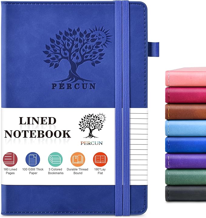 PERCUN Lined Journal Notebook for Men & Women, 160 Pages Leather Journals for Writing, A5 Hardcover Notebooks for Note Taking, Work, School, Business, Travel,Daily Diary 5.9" x 8.5" (Navy)