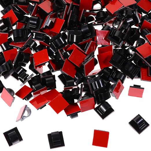60 Pieces Mini Cable Clips Hooks Christmas Light Clips Self Adhesive Light Hooks Cord Clips for Desk Outdoor String Lights(Medium,Black)