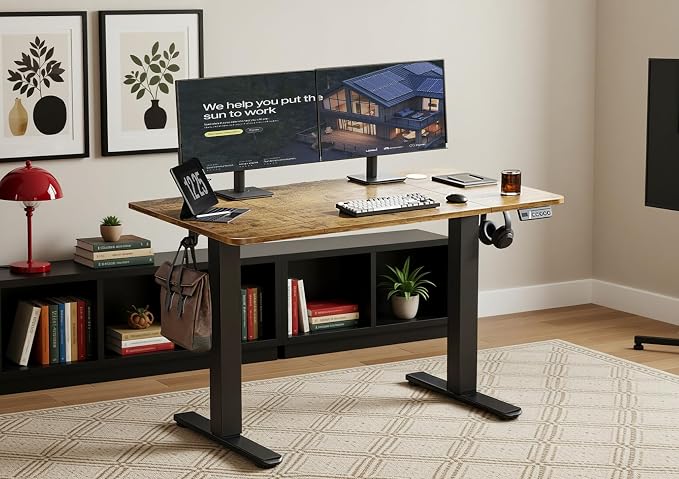 YDN Electric Standing Desk Adjustable Height, 63 x 24 Inches Stand up Desk with Cable Management, Home Office Desks with Splice Board & Black Frame, Rustic Brown Top