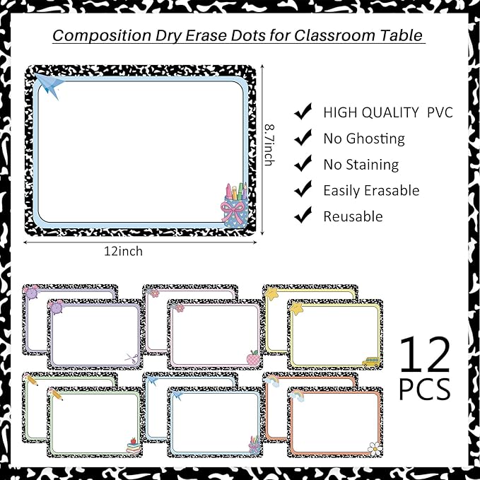 Lincia 12 Pcs Large 12'' Dry Erase Dots for Classroom Table Composition Dry Erase Circles Removable Sticker Spots for Whiteboards, Desks, Wall Decals, Student, Teacher School Supplies