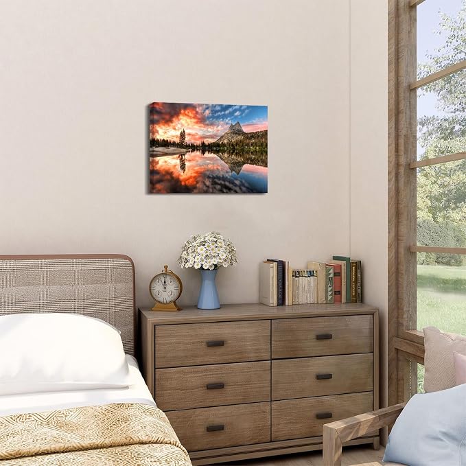 Yosemite Wall Art National Park Picture Canvas Prints Sunset California Mountain Wall Decor Poster Photo Forest Landscape Painting Lake Panorama Artwork for Living Room Office Home Decorations 12x16"