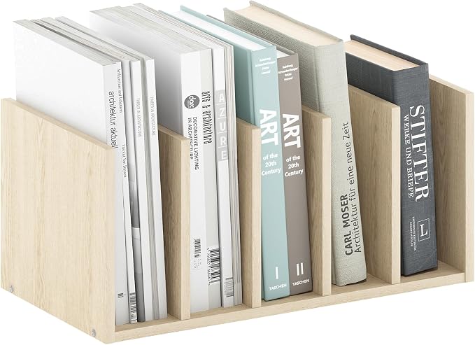 Furinno HERMITE Desk File Folder Organizers, 5-Space Vertical Desktop Office Organization Racks, Desk Top Display Book Shelf, for Paper, Office Supplies, Magazine, Bauhaus Oak