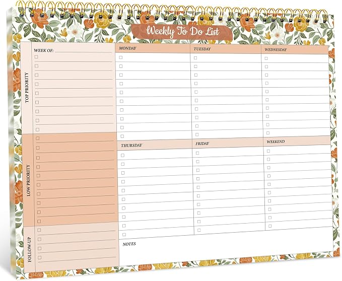 Taja Weekly To Do List Notepad with 52 Undated Sheets（8.5"×11"）- Weekly Desk Planner for Women & Man, Work and Home - 1 Pack Sunshine Field