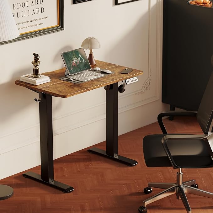 YDN Electric Standing Desk, 35x20 Inch, Rustic Brown | 3 Memory Presets, Cable Management, Adjustable Height, Sit Stand, Space-Saving, Computer Workstation, Home Office