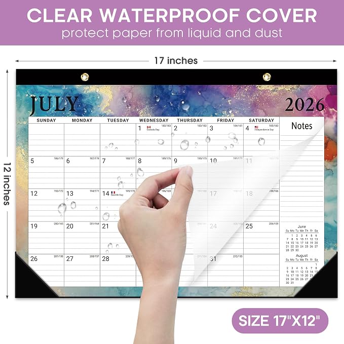 Desk Calendar 2026-2027, 18-Month Calendar Runs from July 2026 to December 2027, Large 17" x 12" Monthly Desktop & Wall Calendar for Home & Office - Gilded Elegance