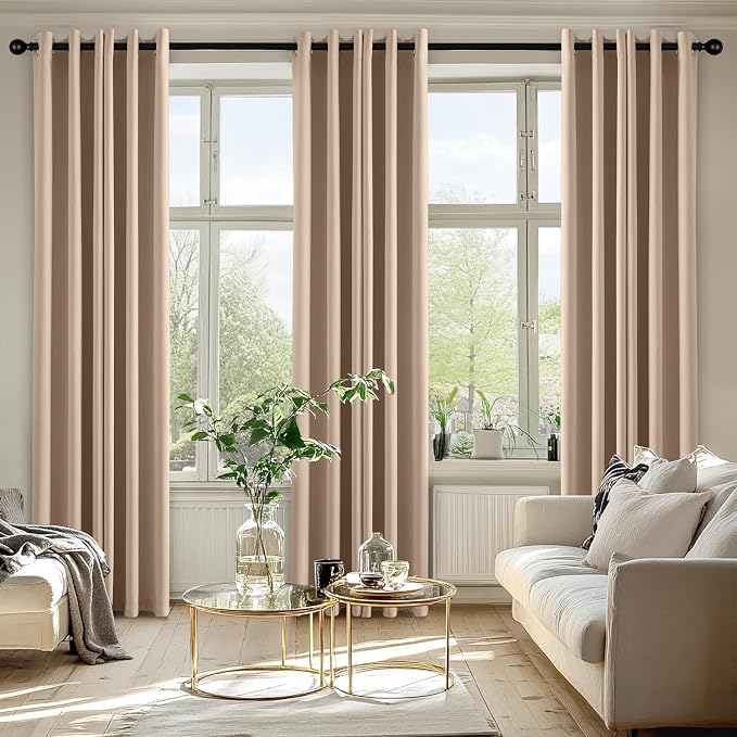 MIULEE Blackout Curtains for Bedroom Living Room 2 Panels, Thermal Insulated Room Darkening Drapes Grommet Noise Reducing Light Blocking Window Treatments 72 Inches Long 34x72 Inch Beige