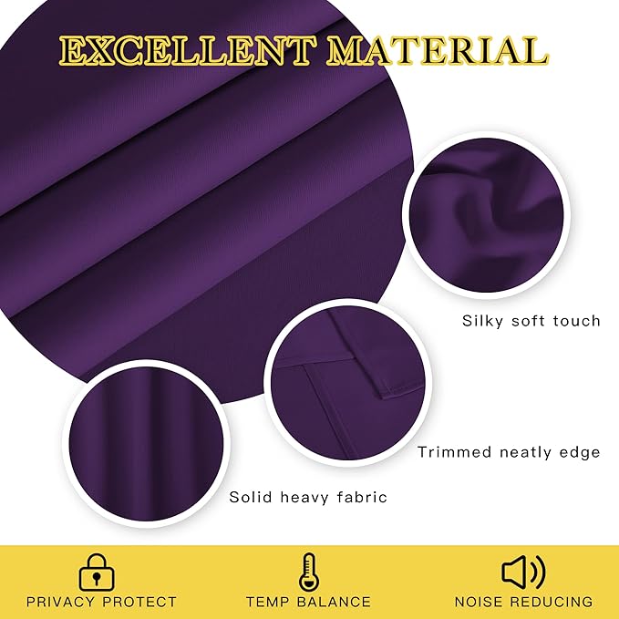 NICETOWN Room Darkening Short Curtain 54 inches Long for Living Room, Grommet Sound Reducing Thermal Insulated Curtains for Bedroom Nursery Window, 46W x 54L, 1 Piece, Royal Purple