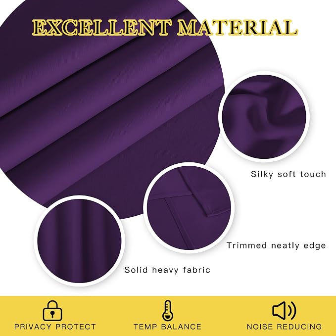 NICETOWN Blackout Window Curtain Short - (Deep Purple Color) Home Fashion Thermal Insulated Room Darkening Drapery for Bedroom, 52W x 84L, Sold Individually