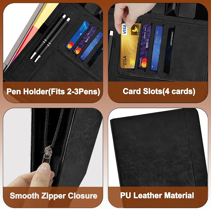 Leather Portfolio for Men and Women – Business Binder Portfolio, Professional Organizer for Men and Women, Christian Gifts, Laptop & iPad Case, Bible Notepad Holder (Black) | Christian Leather Portfolio for Men