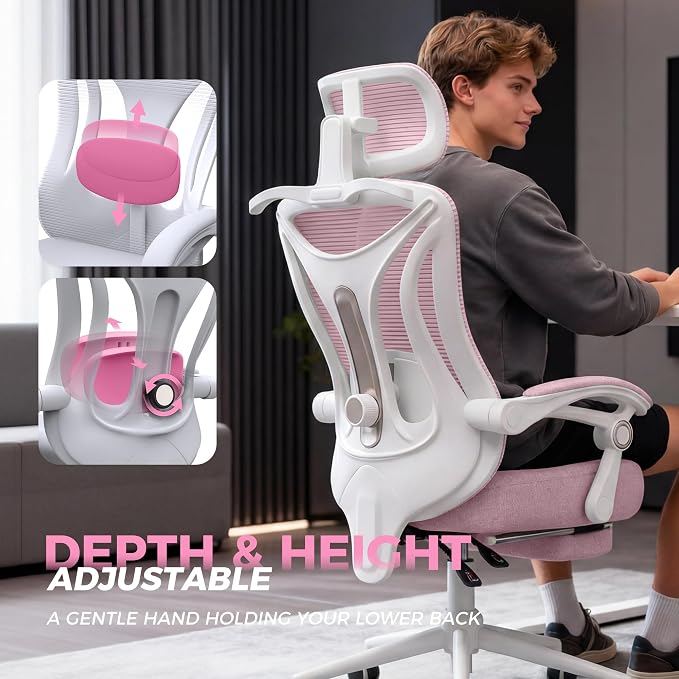 Ergonomic Office Chair with Footrest - Adjustable Lumbar Support & Headrest, 90-160° Reclining Mesh Back Computer Chair - Home Office/Gaming, 350lbs Capacity