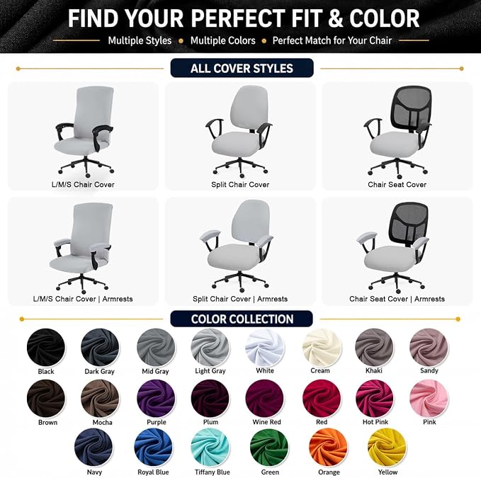 Stretch Computer Office Chair Cover with Durable Zipper - Universal Washable Removable Spandex Rotating Boss Chair Slipcovers - Anti-dust Soft Desk Chair Seat Protector for Dogs, Cats, Pets