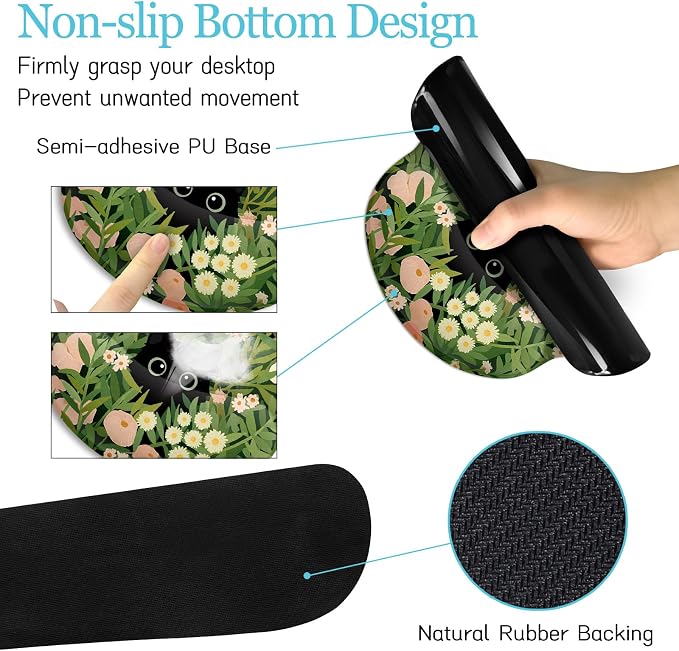 LIMKRIAN Cat Ergonomic Mouse Pad with Wrist Rest Desk Mat Set, Green Gaming Mouse Pad Wrist Support, Keyboard Mat Wrist Rest Cup Coaster Funny Office Decor