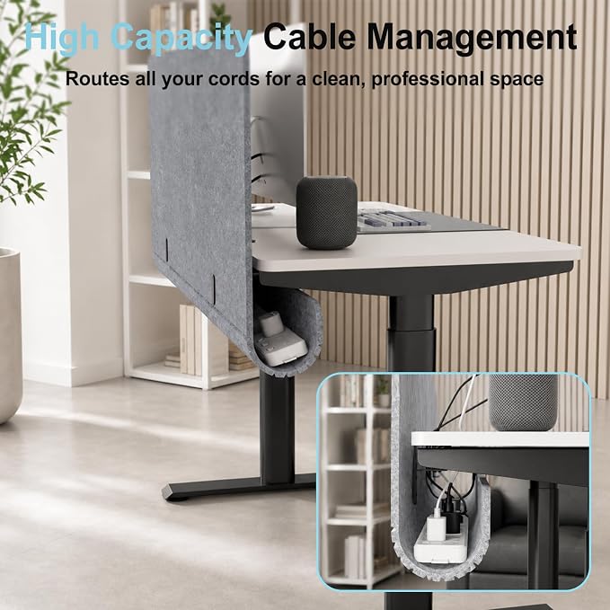 Desk Privacy Panel with Wire Management, 47.2 x 22.5 inch Sound Absorbing Felt Cubicle Desk Divider with Hidden Cord Organizer, Clamp or Screw Mount, Acoustic Partition for Office & Home