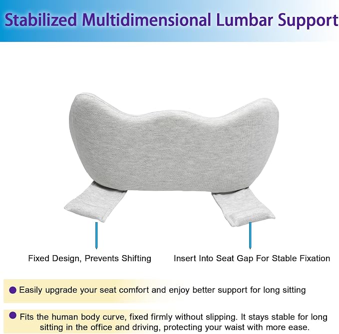 Lumbar Support Pillow for Car, Ergonomic Memory Foam Lumbar Pillow with Breathable Removable Washable Cover fit Car,Office Chair, Back Support for Relaxing & Comfort
