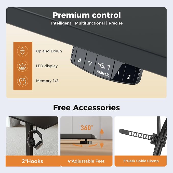 Agilestic Electric Standing Desk, 48 x 24 Inches Height Adjustable Desk, Sit Stand up Desk for Work Office Home, Splice Board, Black