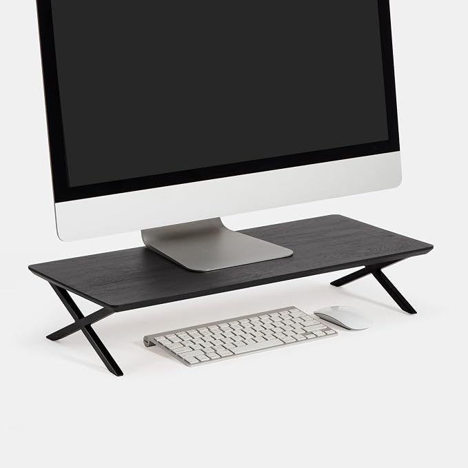 Anji Mountain Monitor Stand - Desktop Organizer & Laptop Riser, Ergonomic Monitor Riser, Space-Saving Monitor Stand for Desk, Durable Construction, Easy Assembly, Ideal for Home & Office,Black