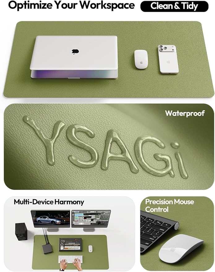 YSAGi Leather Desk Protector, Office Mat, Large Mouse Mat, Non-Slip PU Leather Blotter, Laptop Desk Mat, Waterproof Writing Pad for Office and Home(Green, 42" x 17.2")