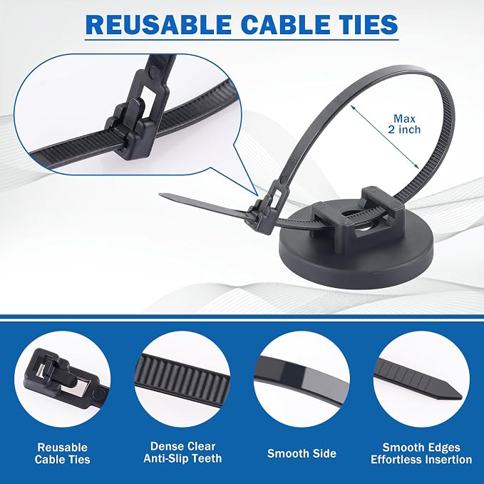 Magnetic Cable Zip Tie Mounts, 15 Pcs Heavy Duty Magnet Wire Holder Automotive Multipurpose & 50 Pcs Zip Ties & 20 Pcs Cable Tie Mounts with Tapping Screws for Wire Organization(43mm 85 Pcs)