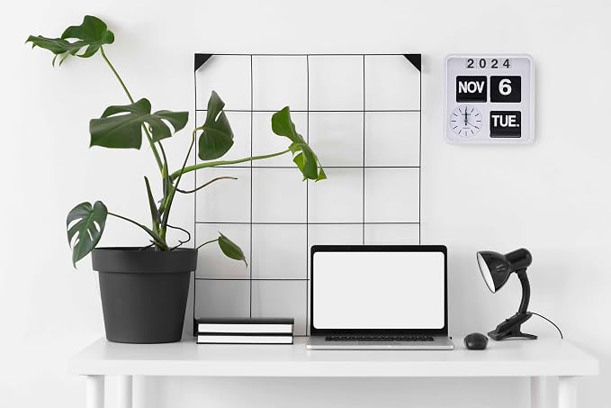 Retro Modern 9.45 Inches Calendar Day Date Flip Desk Wall Clock (Black)(No Battery Included) (Ivory)