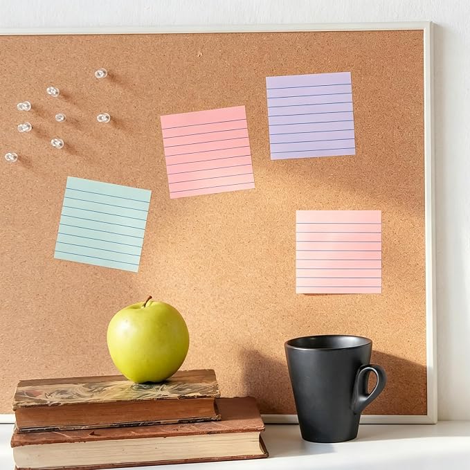 AmazingSpark 12 Pack Lined Sticky Notes 3x3 inch Post Ruled Stickies Super Self Stick Power Memo Pads Multi Colors Notes Pads Vintage Aesthetic School Office Supplies Accessories(Macarons)