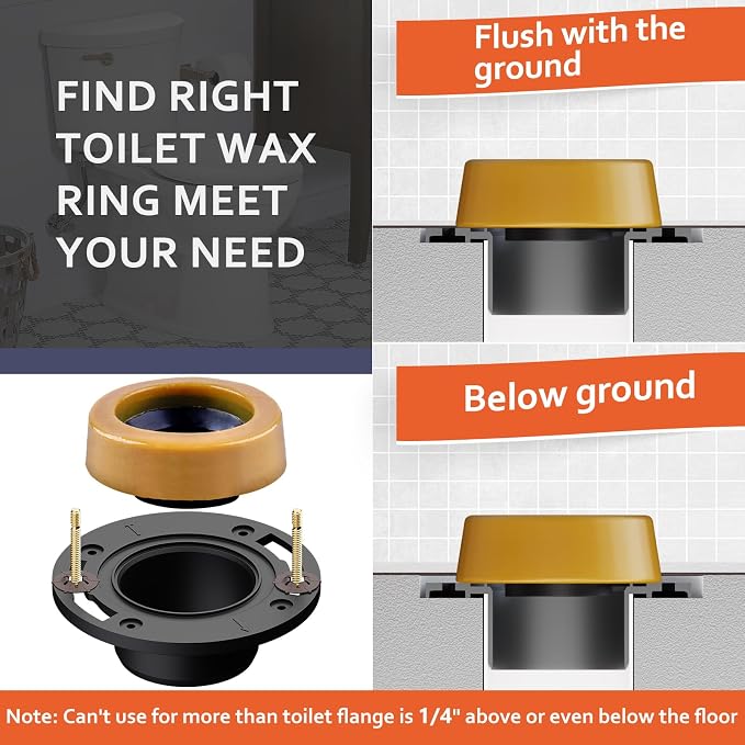 boeemi Toilet Flanges and Wax Rings for Toilets with Extended Flanges and Extra Thick Wax Rings for Floor Exit Toilets New Installation or Reinstallation 4" Waste Line for Plumbing Below Floor