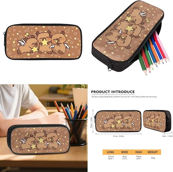 WELLFLYHOM Capybara Stars Bookbag for Girls 8-12 4 PCS School Backpack Set Kids Book Bag with Lunch Box Pencil Case Water Bottle Sleeve Back to School Supplies Gift for Kids
