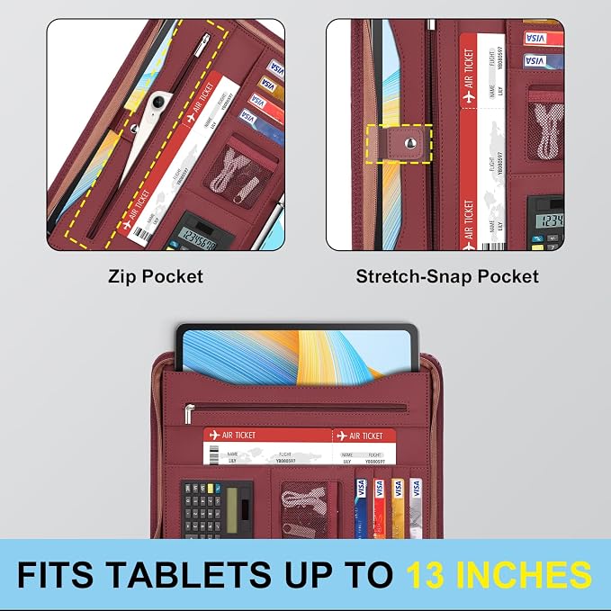 Eshow Portfolio Organizer - 3 Ring Binder with Zipper, Vegan Leather Business Padfolio Folder with Notepad Includes 5 Color Sheet Protectors for Documents Files for Men Women