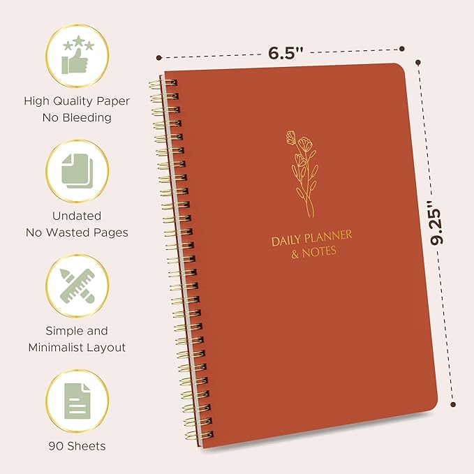 Simple Daily Planner Undated & To Do List Notebook for Work: With Hourly Schedule - 6.5x9.25" Terracotta - Aesthetic Planner Notebook for Life Tasks - Day & Hour Agenda, Organizer Notepad Journal