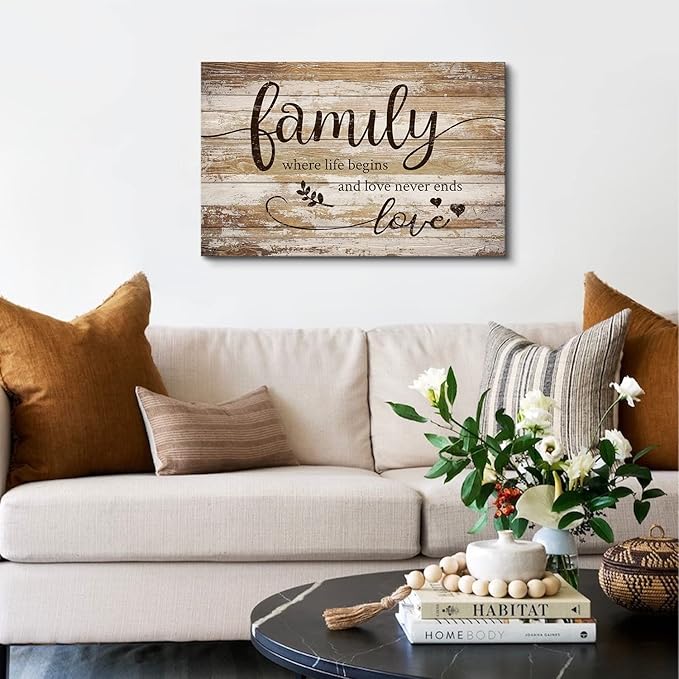 Vintage Family Sign Wall Decor for Living Room Farmhouse Family Canvas Wall Art Bedroom Decor Rustic Sweet Quotes Prints Retro Kitchen Signs Wooden Pictures Christian Artwork Home Decoration 16x24”