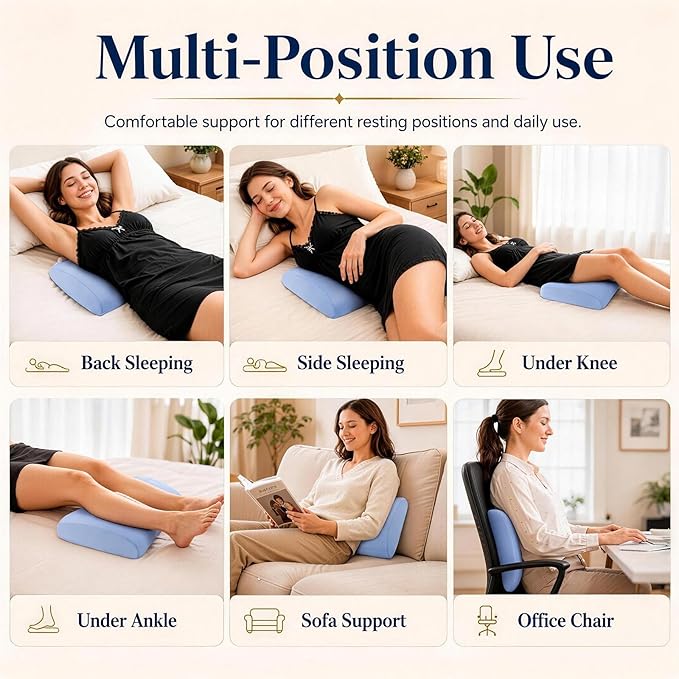 vamorry Lumbar Pillow for Sleeping, Lumbar Support Pillow for Bed for Back Pain Relief, Memory Foam Lower Back Pillow for Bed, Back Support Pillow for Side & Back Sleepers, Washable Cover