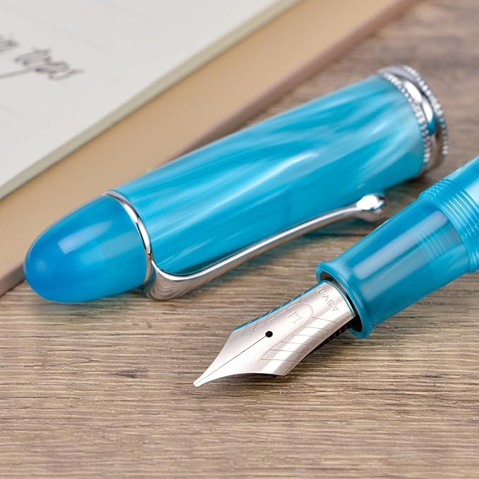 Asvine V800 Fountain Pen -Vacuum Filling System with Large Ink Capacity-Number 8 Stub Nib 1.1mm Calligraphy Art Drawing with Wrench - Sky Blue Acrylic