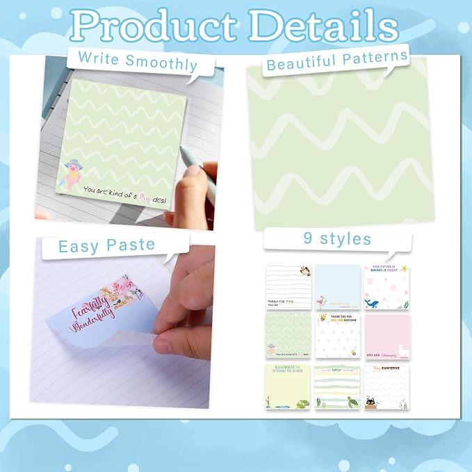 Inspirational Sticky Notes Gifts, 9 Pack Positive Fun Notepads 3x3 Inches, Funny Positive Self-Adhesive Memo Pads, Motivational Office Study Supplies Gift Rewards(450 Sheets)