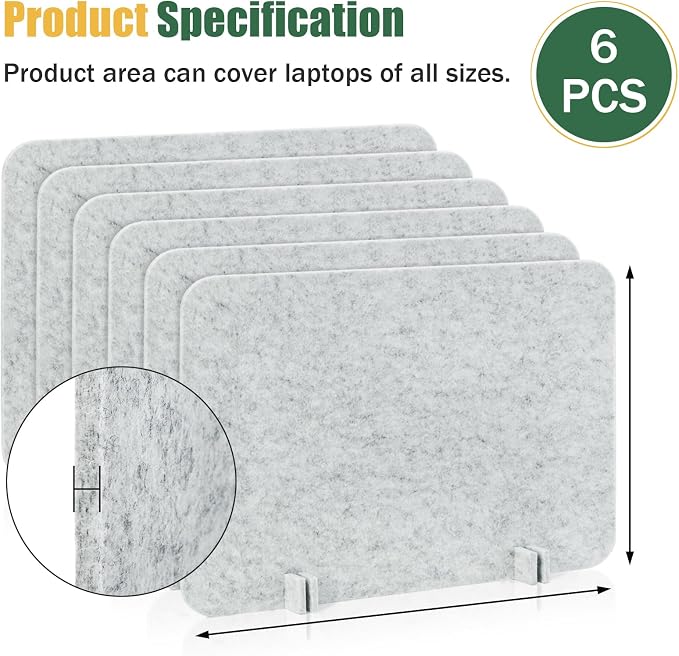 Eorbow 6 Pack Acoustic Desk Privacy Panel, 24" x 16" Freestanding Desk Dividers, Noise Reducing Table Partition with Support Feet, Stand Up Sound Proof Pad for Office Classroom Home