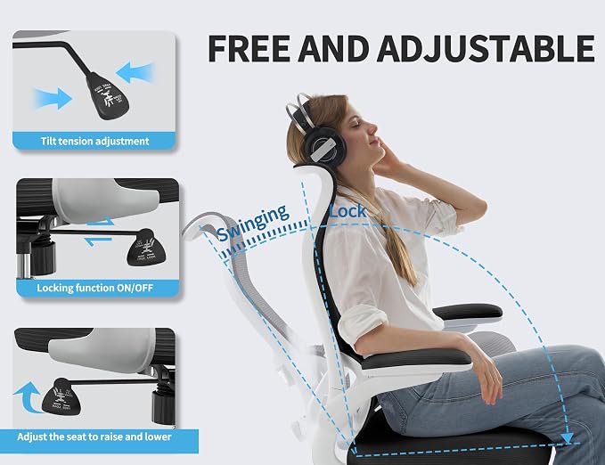 TRALT Ergonomic Office Chair- Desk Chair with Adjustable Lumbar Support | Big and Tall Back Ergonomic Desk Chair - Home Office Mesh Chairs and PU Leather Seat for Home Reading to Adults(White Black)