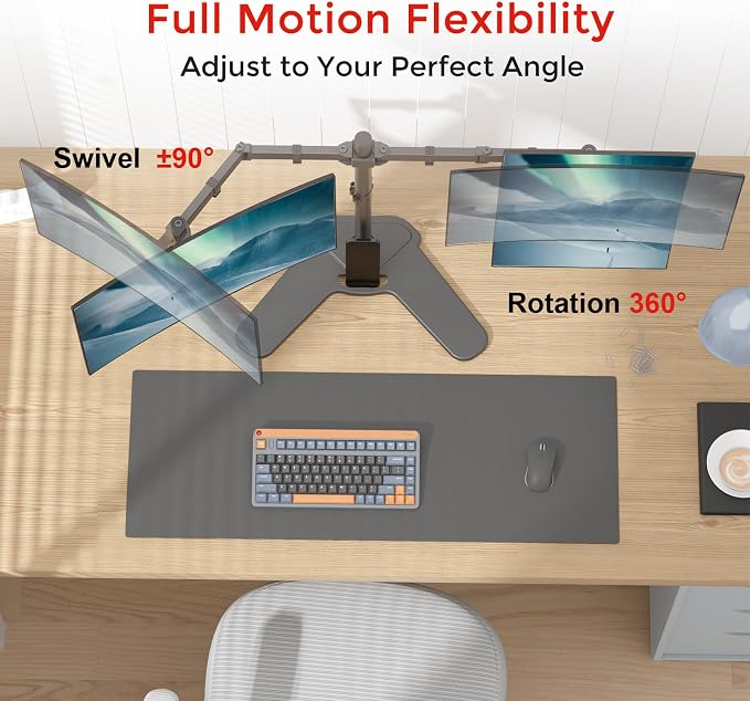 Suptek Free-Standing Dual Monitor Desk Mount, Full Motion Stand for 2 Monitors up to 32" 15.4lbs Each, Height Adjustable Swivel Tilt 360° Rotation, VESA Compatible with Phone Slot, Black