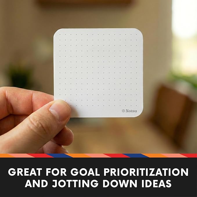 Notsu Dot Grid Sticky Notes 4pk | Premium Thick Paper 120gsm | Dotted Memo Pads with Date, 3" x 3"