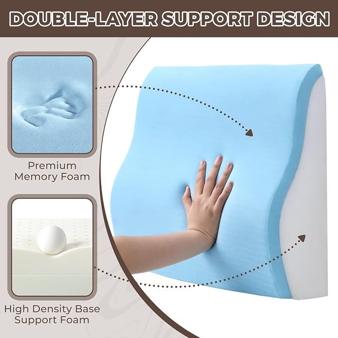 Lumbar Support Pillow for Recliner Chair/Accent Chair/Couch, Large Memory Foam Back Support Cushion for Elderly, Ergonomic Backrest Pillow for Back Rest, Pain Relief, Reading, Washable Cover, Beige
