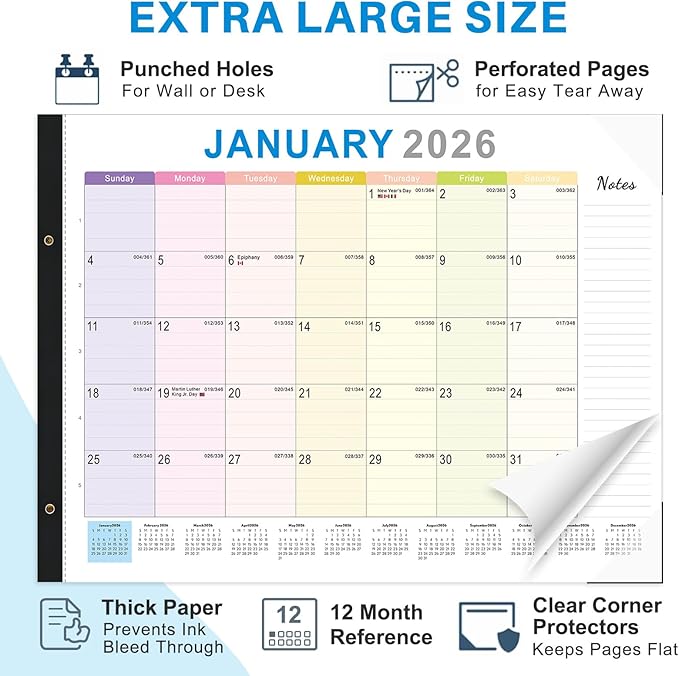 2026 Desk Calendar Large 22x17 – Desk Top Calendar 2026 with plastic cover