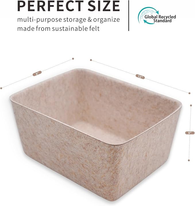 Felt Wide Deep Drawer Organizer Caddy Natural Oatmeal Closet Storage