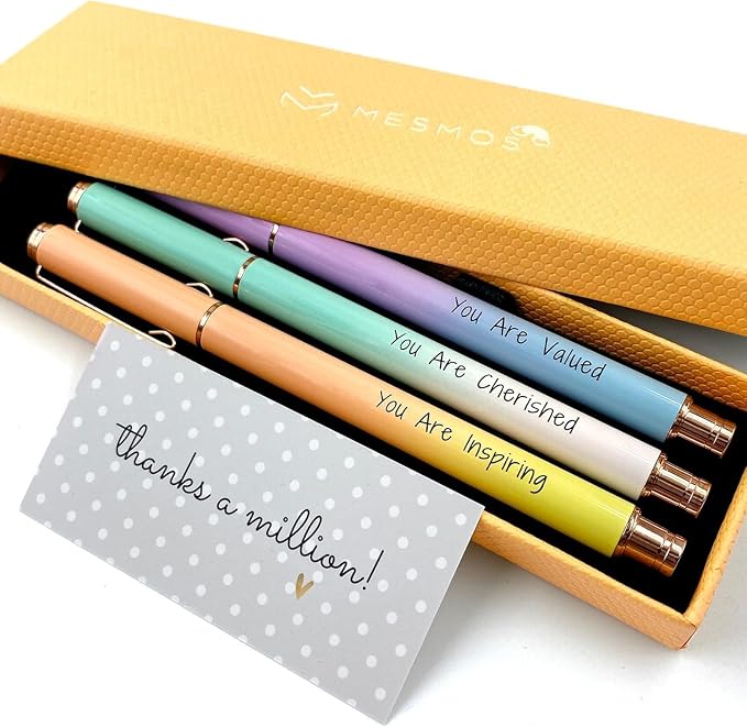 MESMOS 3pk 0.7mm Fine Tip Gel Ink Pen Set, Thank You Gifts for Women, Aesthetic Journaling Teacher Pens, Coworker Administrative Professional Day Gifts for Women, Inspirational Fancy Pens