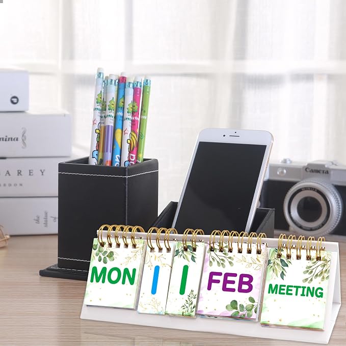 Fancy Land Perpetual Calendar Flip Desktop Boho Calendar with Day Date Month and Note for Office Plan Schedule Classroom Supply Home Kitchen Decor 8 x 2.7 Inches