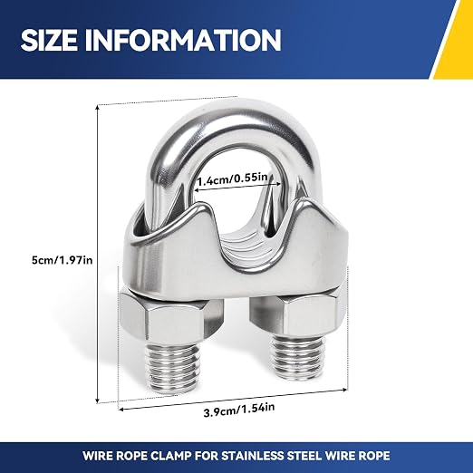 12 Pcs 1/2 inch Wire Rope Clips,Wire Rope Clamp,Cable Clamp | 304 Stainless Steel Smooth Rods for Industry, Metal Working Hobbies and DIY Craft