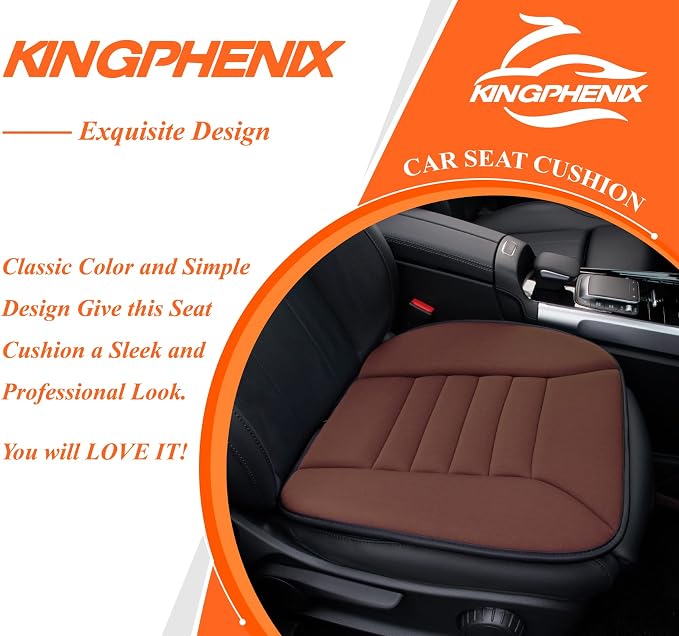 kingphenix Memory Foam Car Seat Cushion for Driver and Office Chair Comfort | 1.2-Inch-Thick Memory Foam Seat Pad, Soft, Breathable Fabric, Non-Slip Silicone Bottom for Long Drives and Office Use, Brown
