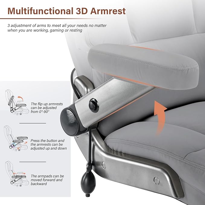 Big and Tall Office Chair 700lbs, Fabric Heavy Duty Executive Desk Chair | 3D Flip Arms, Extra Wide, Upgraded Wheels, Adjustable Lumbar Support, Metal Base, Large Ultra-Soft Ergonomic Computer Chairs