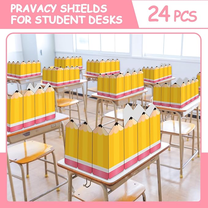Honoson 24 Pcs Bulk Inspirational Privacy Folders for Students Cardboard Test Privacy Boards Motivational Words Desk Dividers Shield for Classroom School Study Supplies (Pencil)