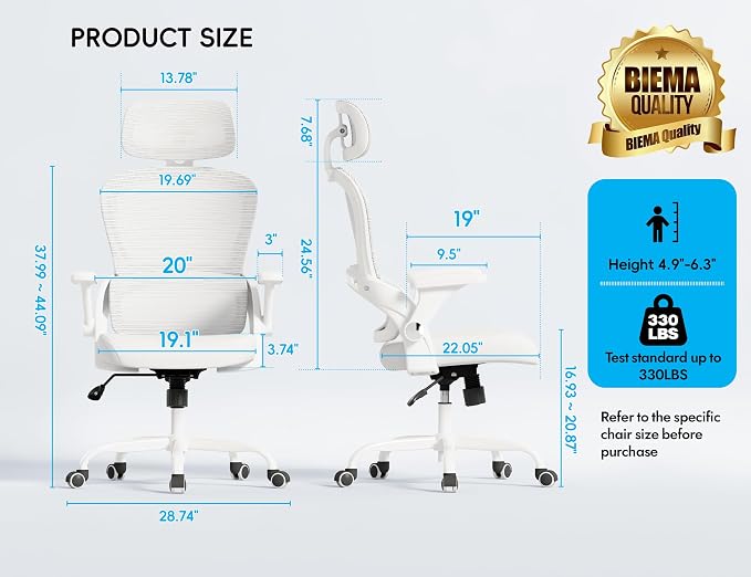 TRALT Office Chair - Ergonomic Office Chair with Back Support, Home Office Desk Chairs, 330lbs Wide Seat Big and Tall Office Chairs with Headrest, Comfy Desk Chairs (White)
