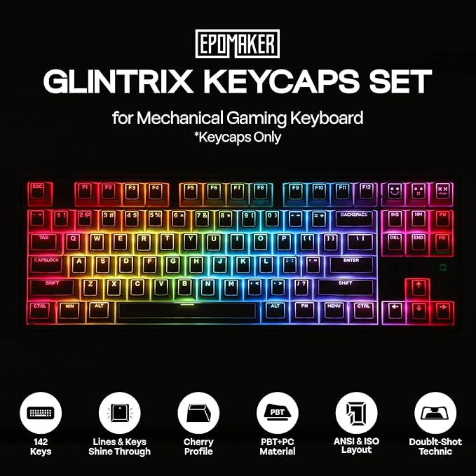 EPOMAKER Glintrix PBT Shine Through Keycaps, Arris & Keys Backlit, Double Shot, Cherry Profile, 60/75/96/Full Size, Custom Keyboard Keycaps Set for Mechanical Gaming Keyboard (White)