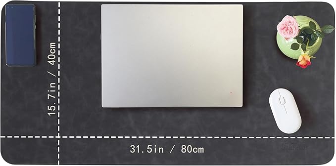 Leather Desk Mat, 31.5"x15.7" Non-Slip PU Leather Desk Pad, 2mm Thick Desk Blotter with Stiched line, Retro Large Mouse Pad, Laptop Pad for Office & Home Use (Black)