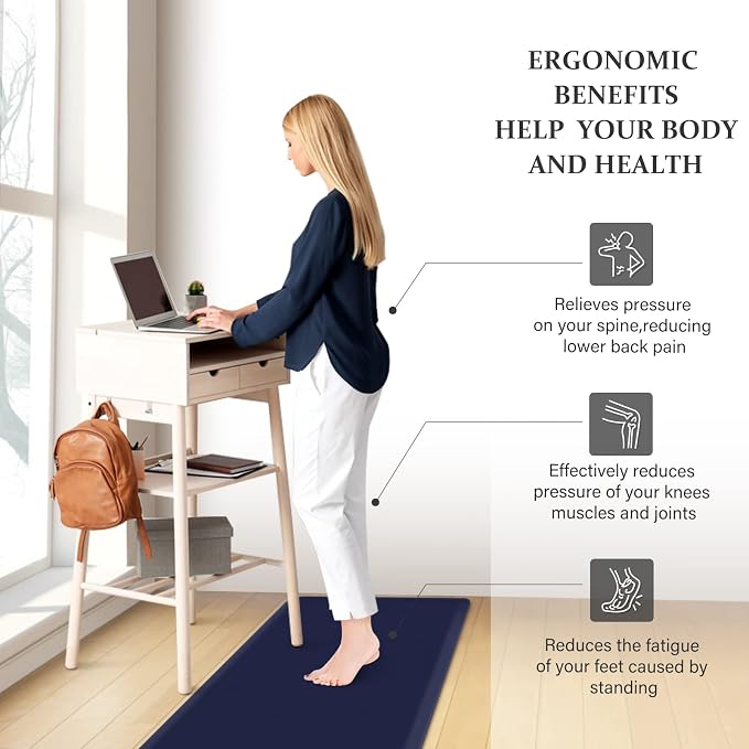 HappyTrends 2 PCS Kitchen Mat Cushioned Anti-Fatigue Floor Mat, Heavy Duty Ergonomic Comfort Foam Standing Mat, Waterproof Non-Slip Kitchen Rugs for Home, Office, Laundry,Navy